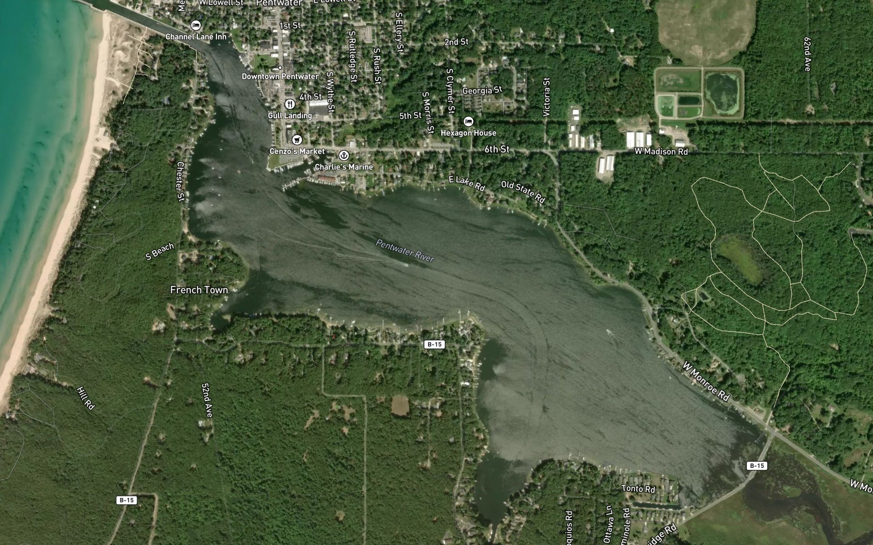 Satellite map of the Pentwater Lake