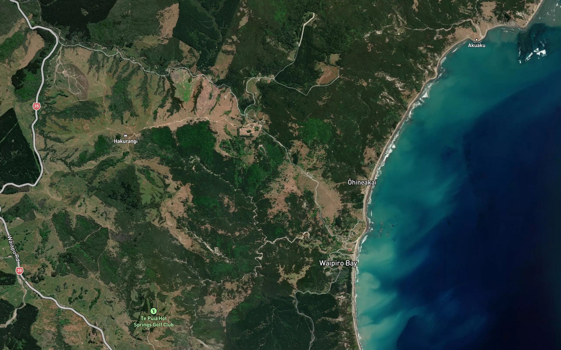 Satellite map of the Waipiro Stream