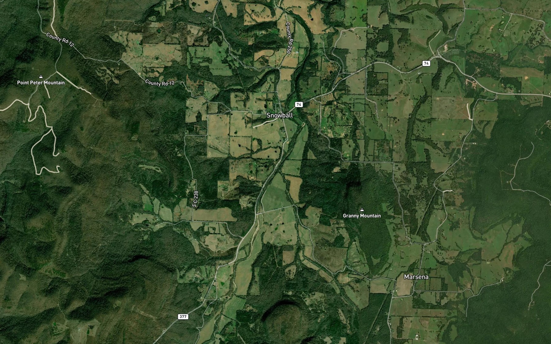 Satellite map of the Lick Fork Creek