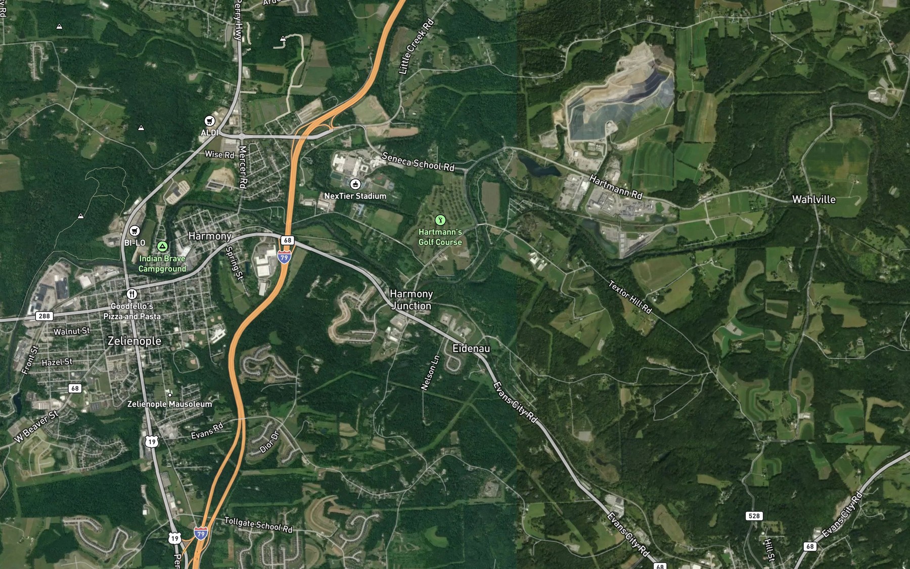 Satellite map of the Breakneck Creek