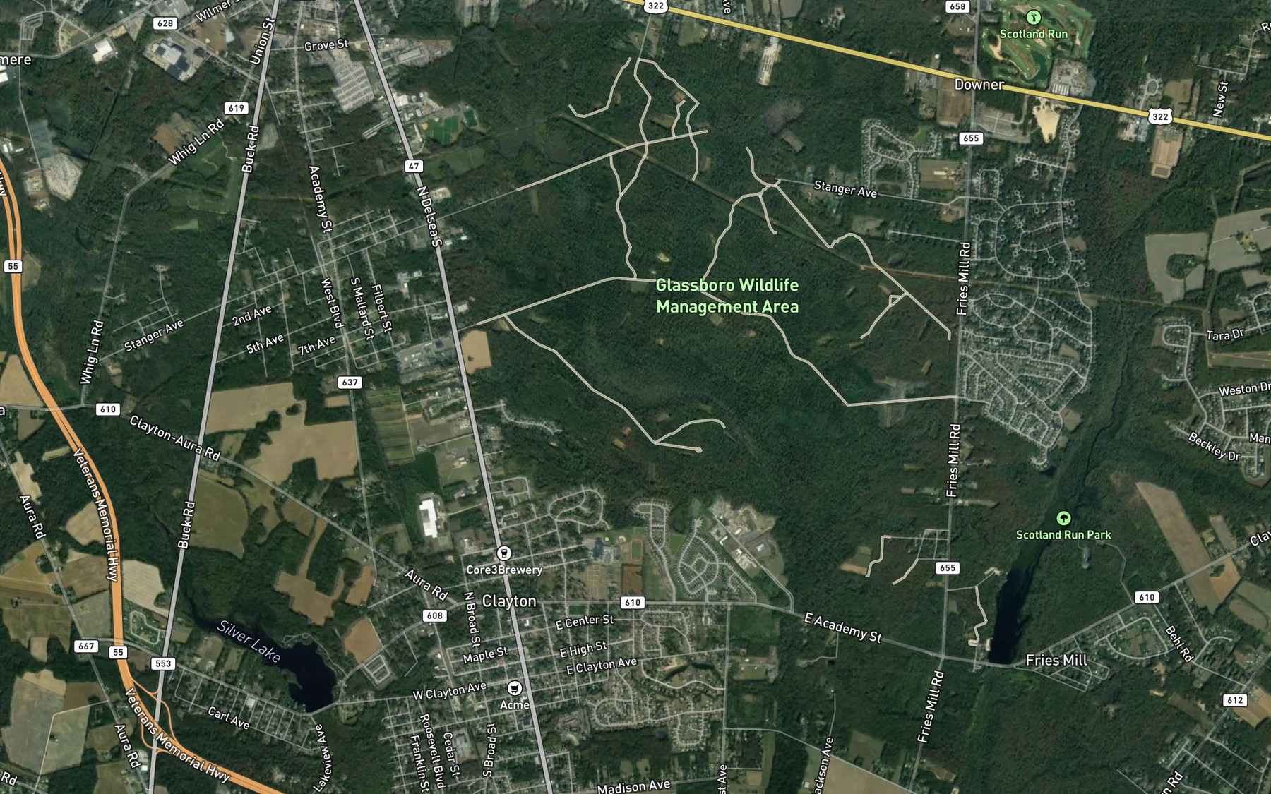 Satellite map of the Beaverdam Branch