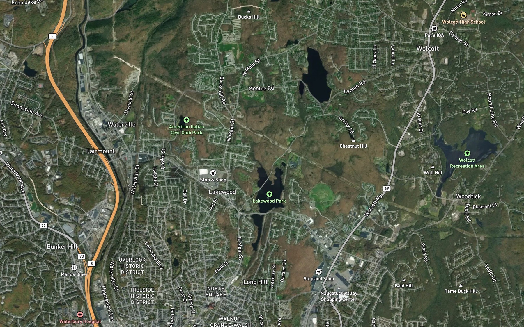 Satellite map of the Chase Brook