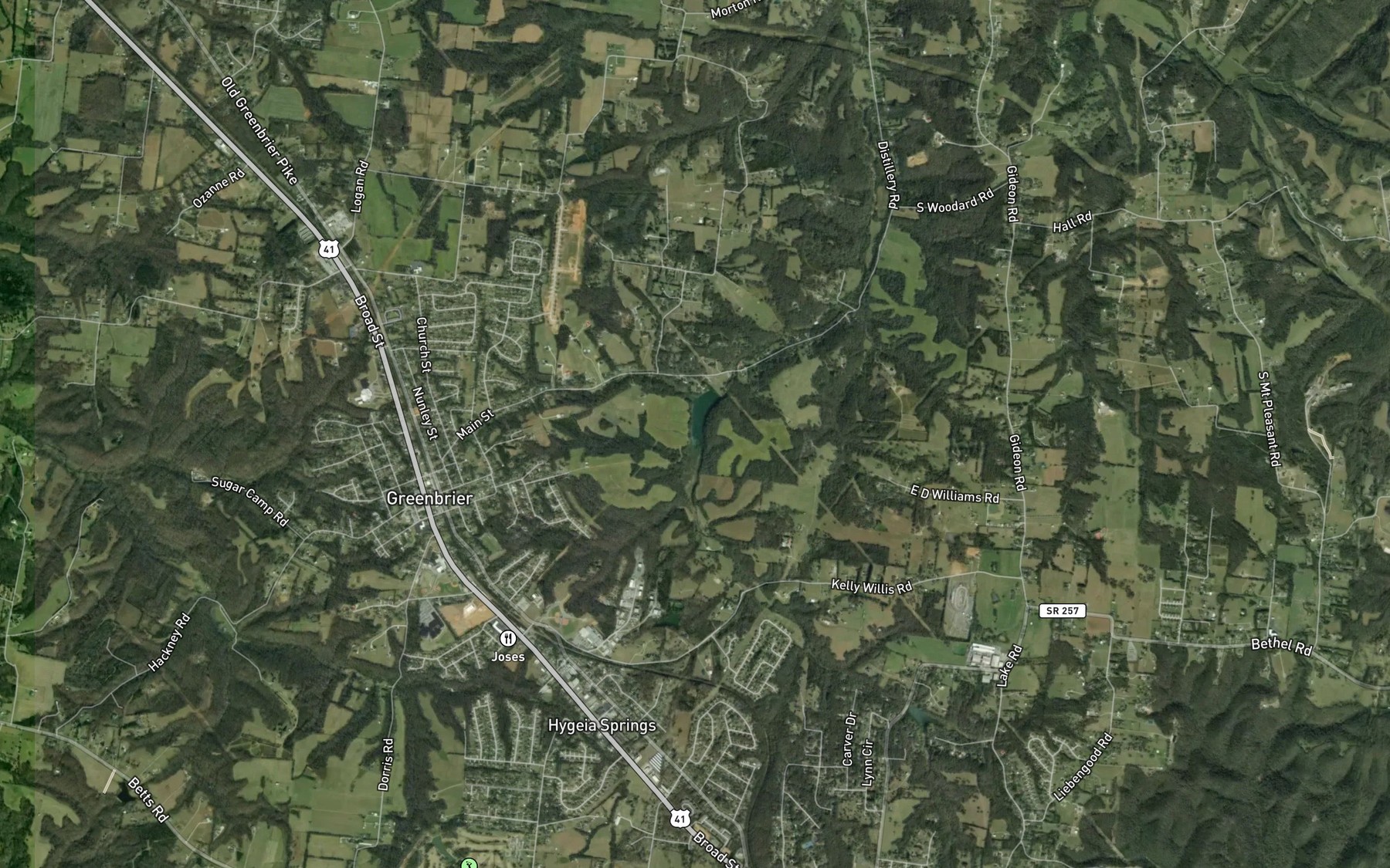 Satellite map of the Greenbrier Lake