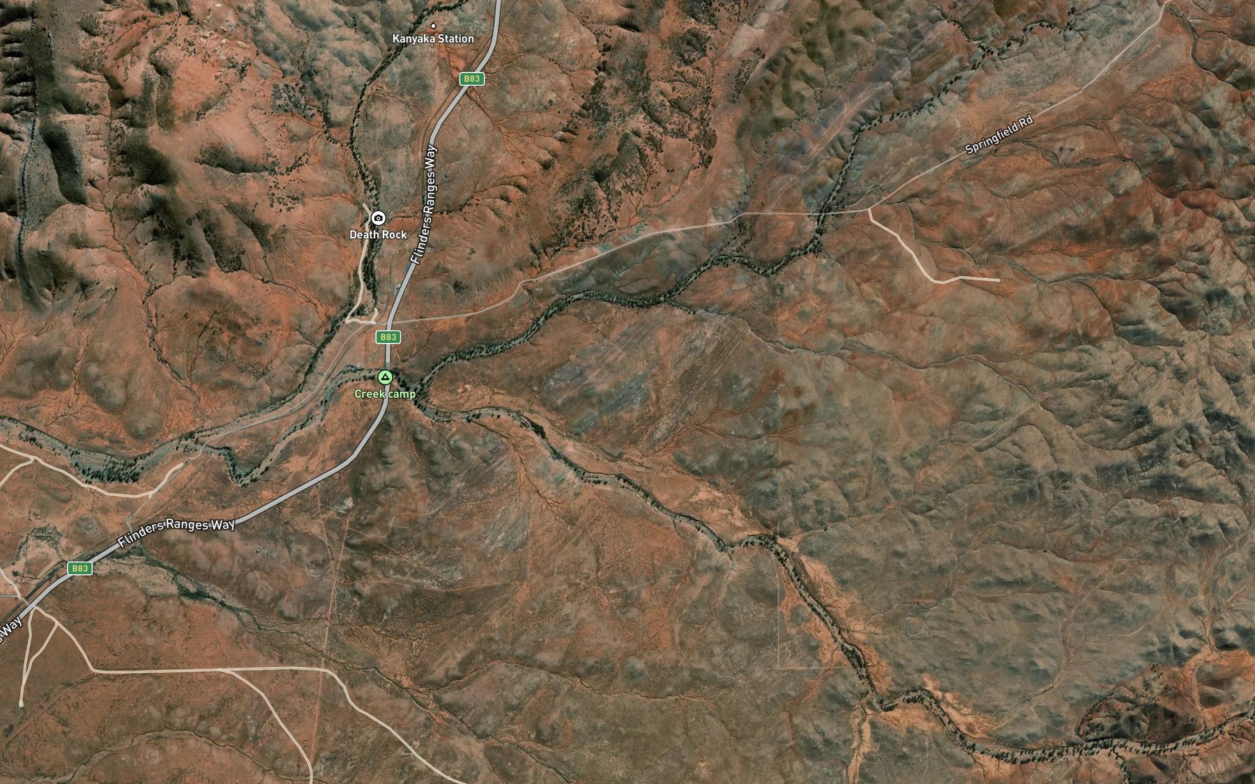 Satellite map of the Crows Nest Creek