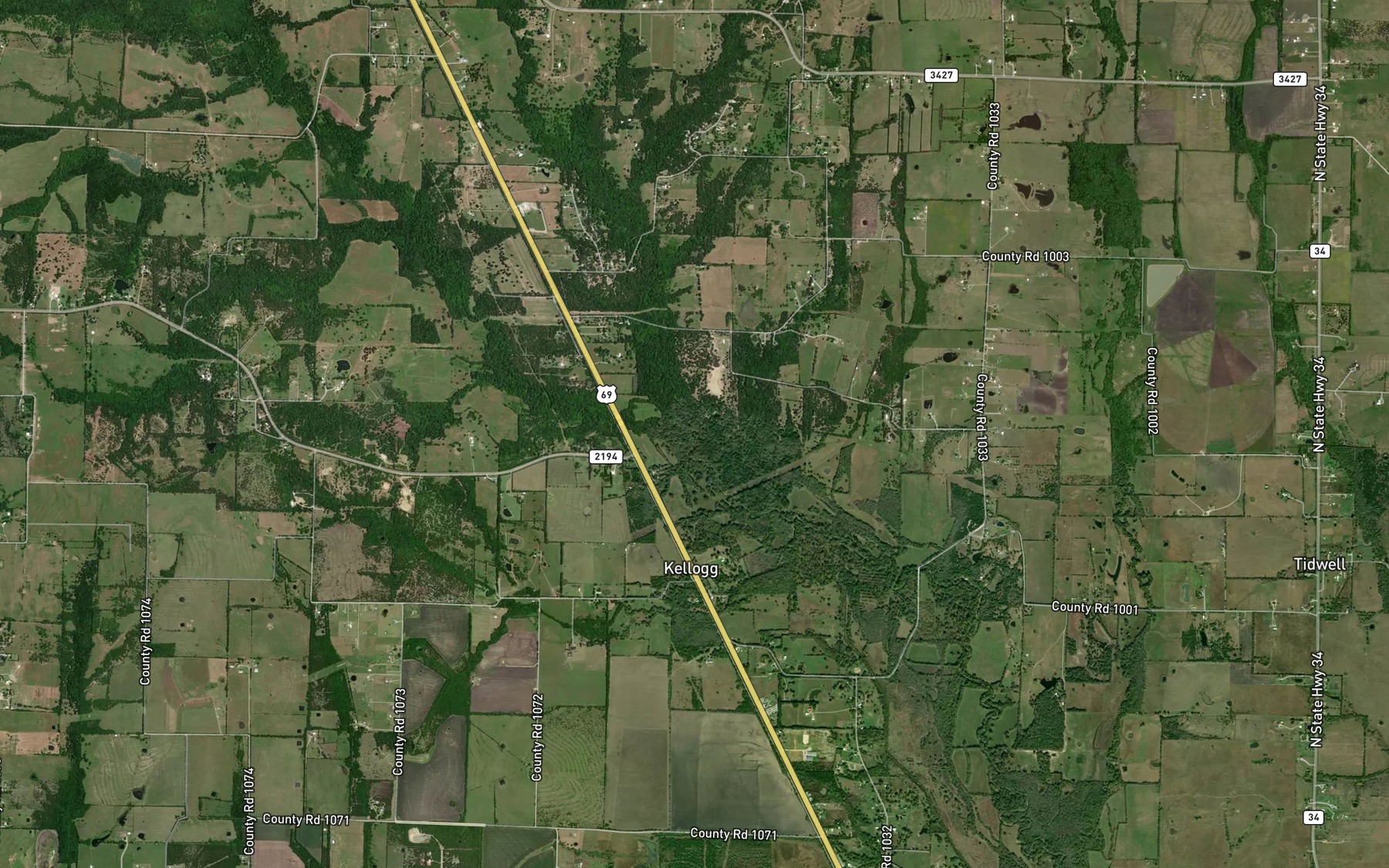 Satellite map of the Hickory Creek