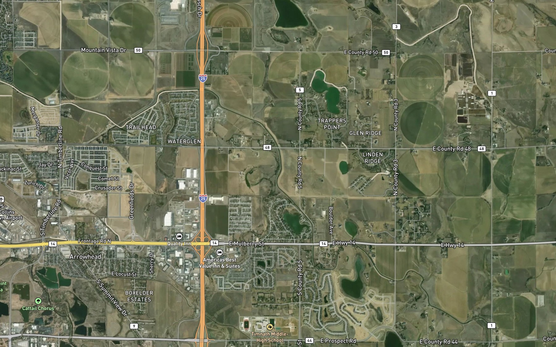Satellite map of the Larimer and Weld Canal
