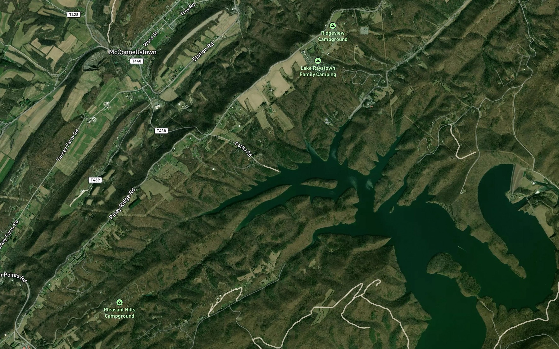 Satellite map of the Hawns Run