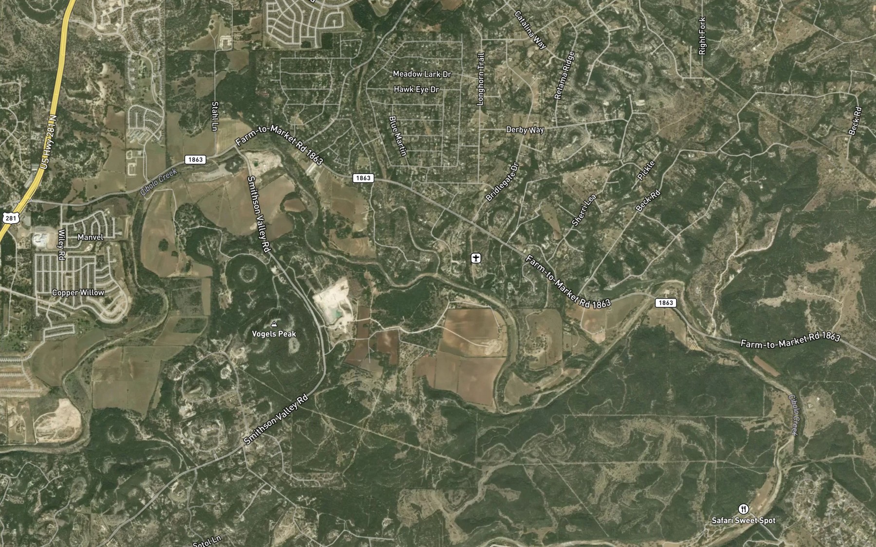 Satellite map of the Lewis Creek