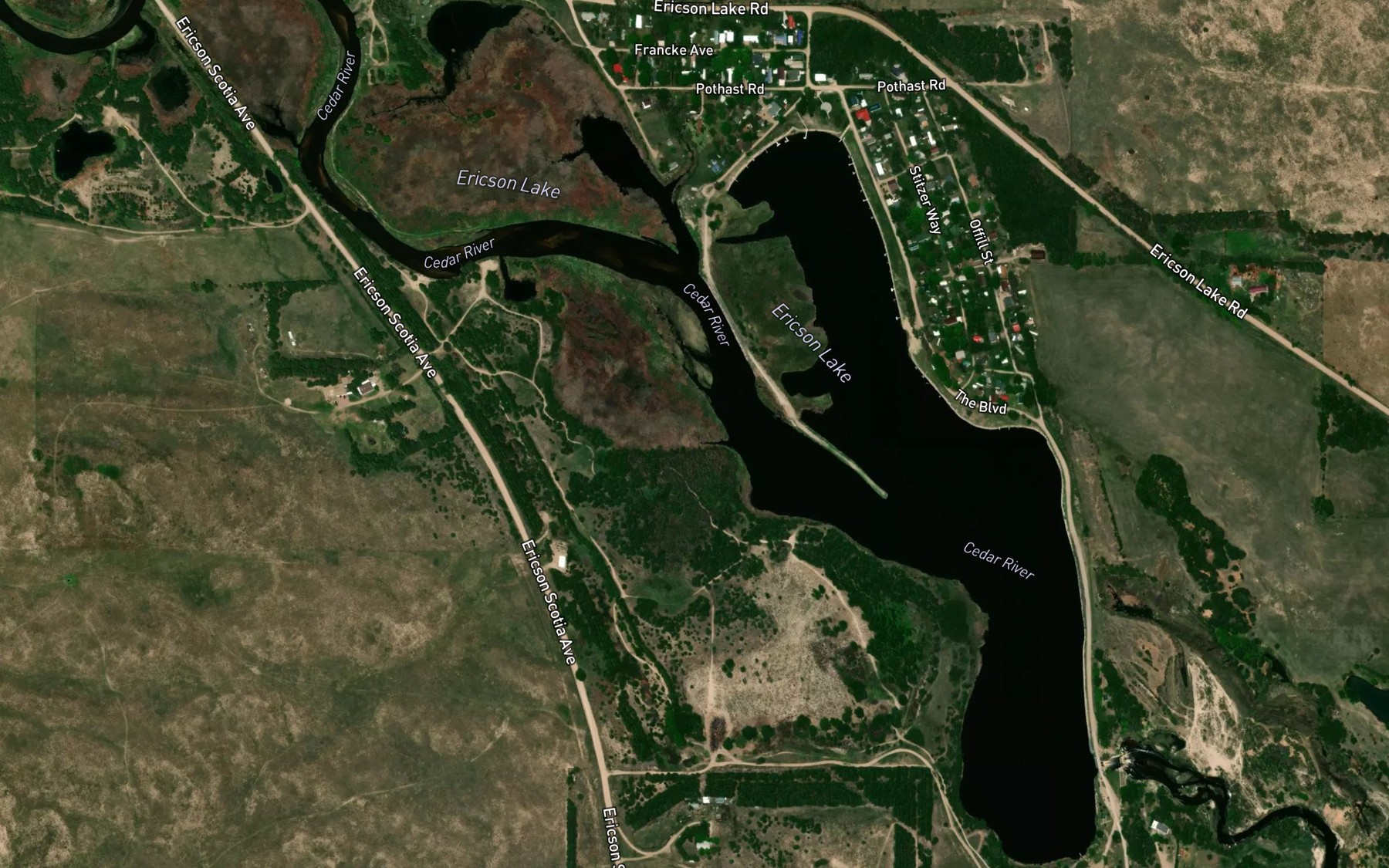 Satellite map of the Ericson Lake