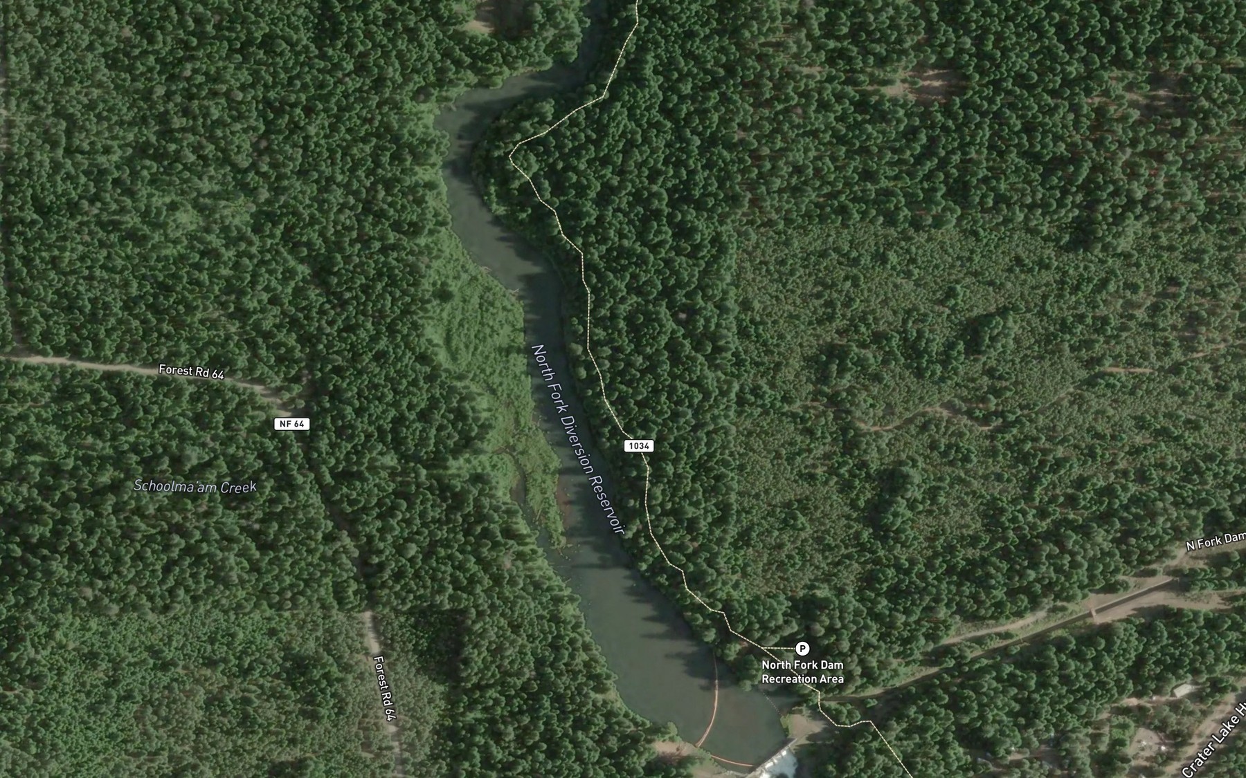 Satellite map of the North Fork Diversion Reservoir