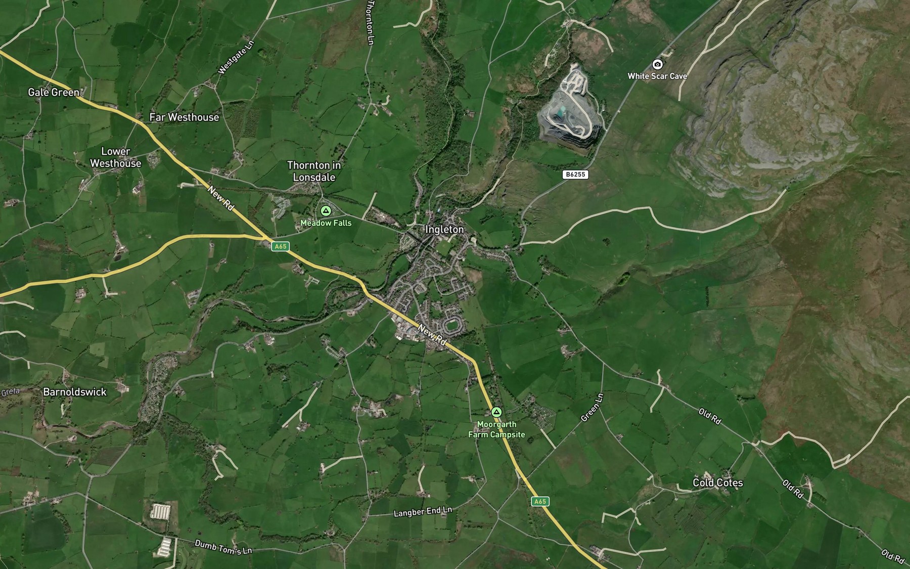 Satellite map of the Kingsdale Beck