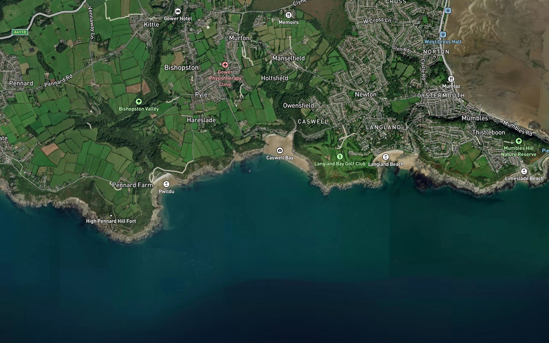 Satellite map of the Caswell Bay