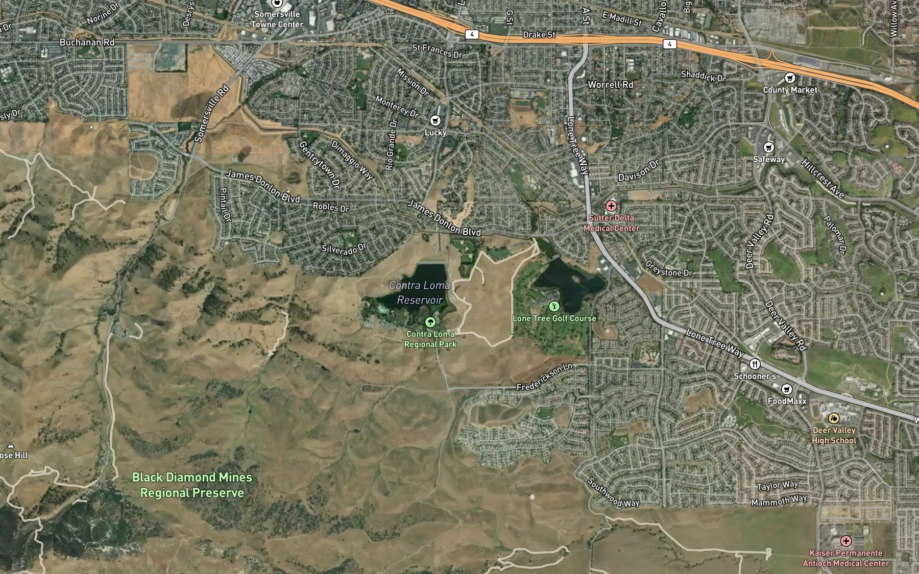 Satellite map of the Contra Loma Reservoir