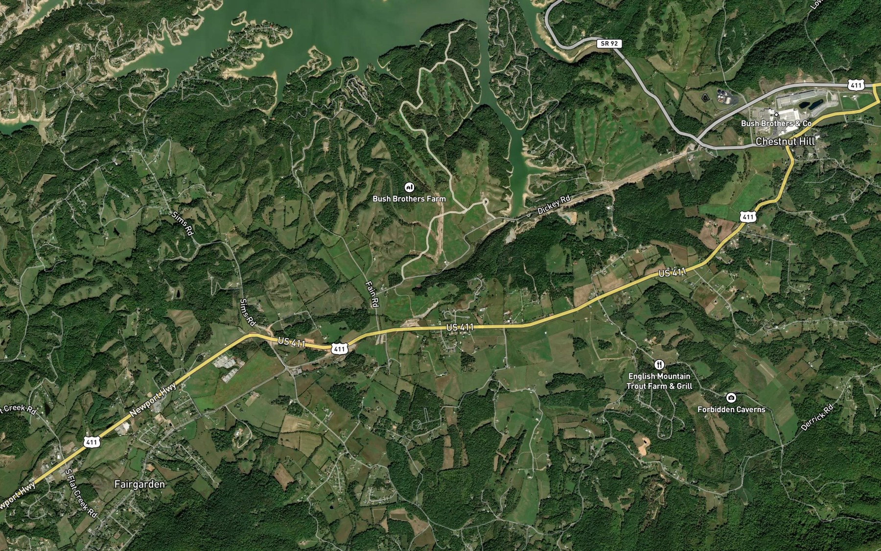 Satellite map of the Roaring Spring