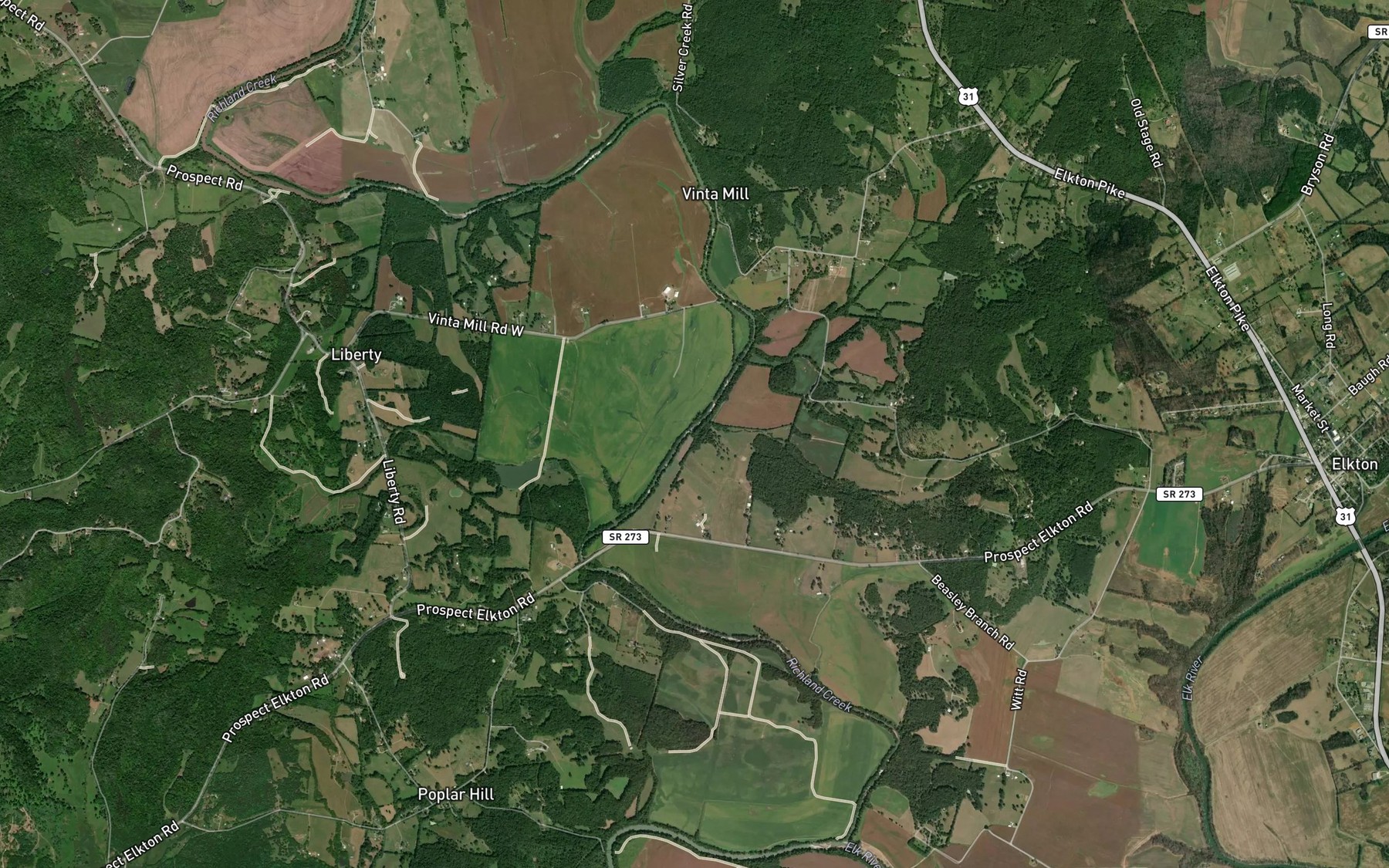 Satellite map of the Puckett Branch