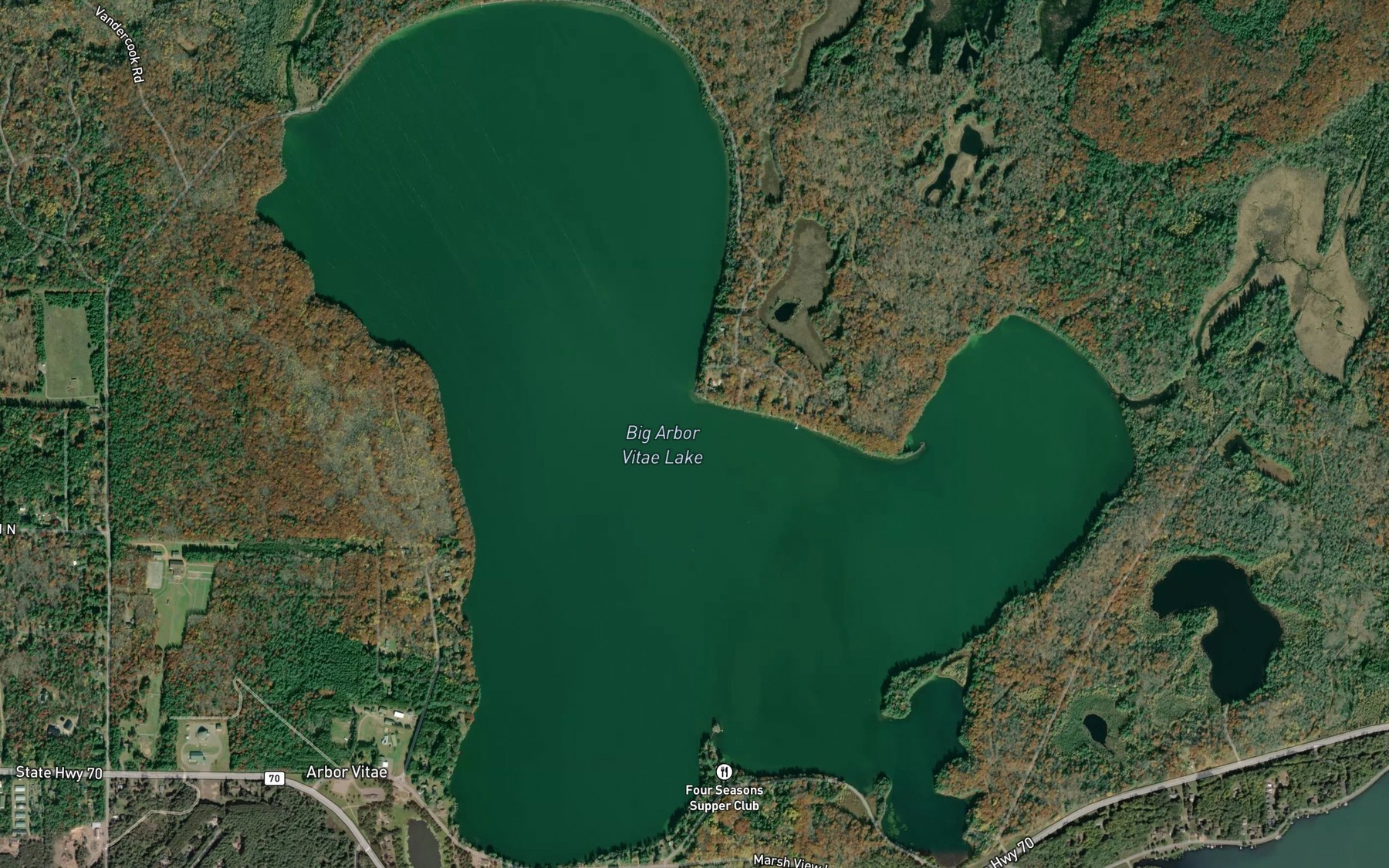 Satellite map of the Big Arbor Vitae Lake