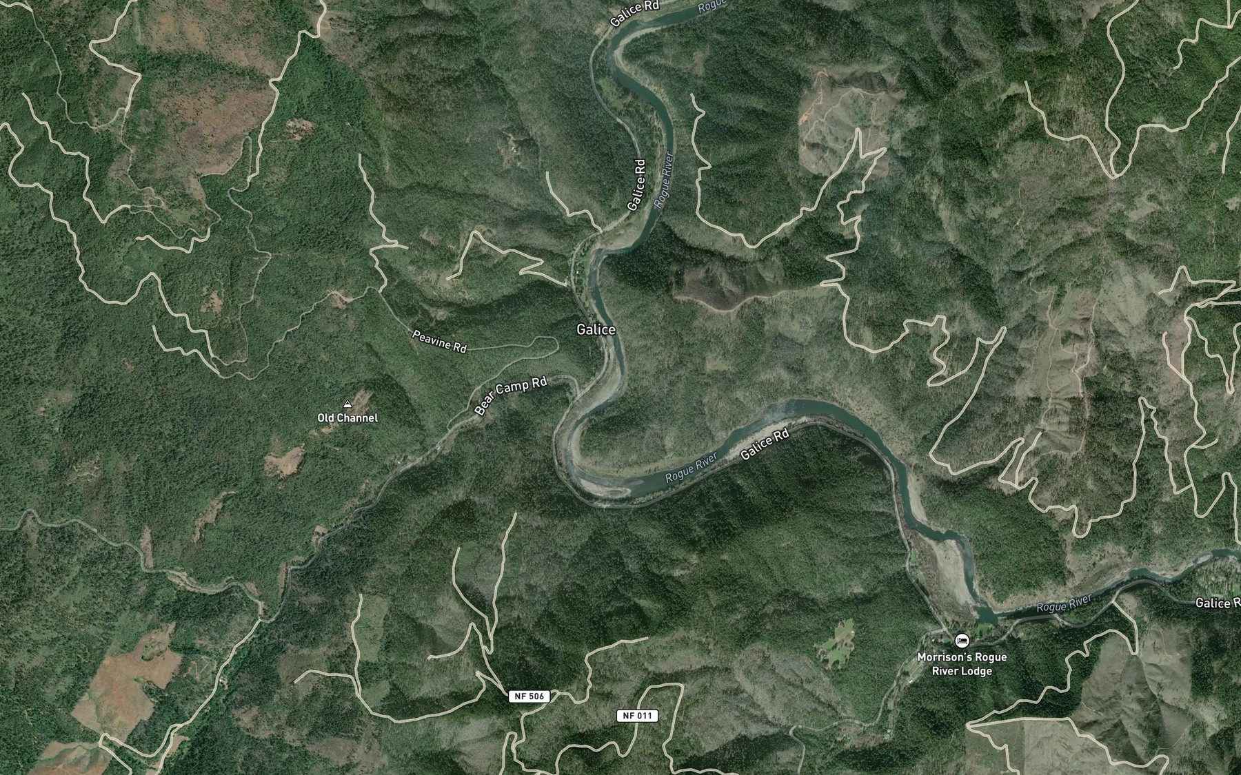 Satellite map of the Lower Galice Riffle
