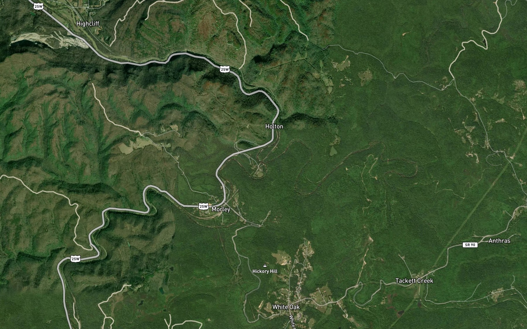 Satellite map of the Hickory Creek