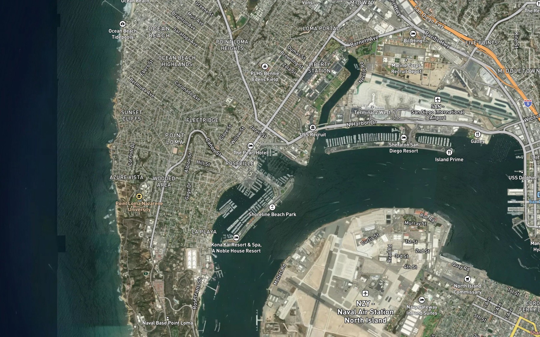 Satellite map of the Americas Cup Harbor