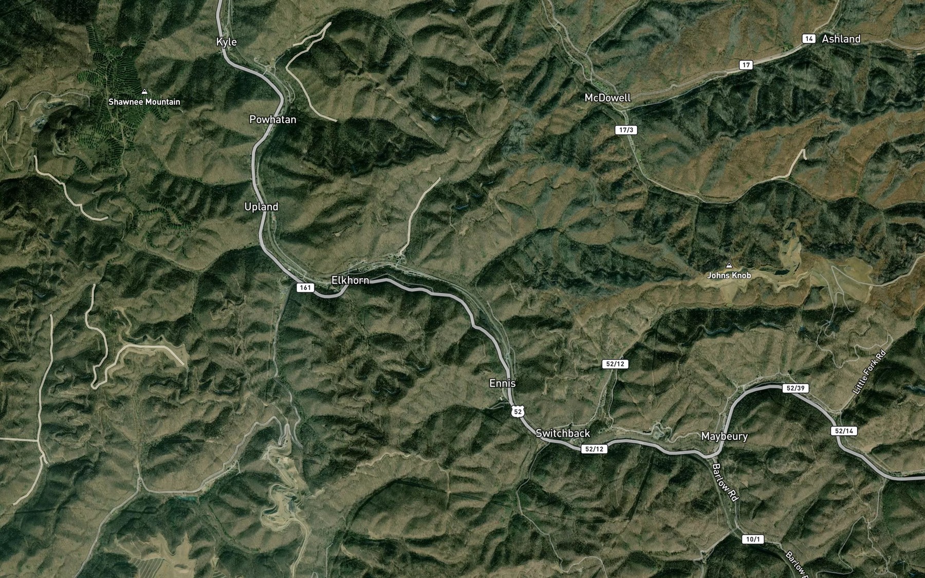 Satellite map of the Johns Knob Branch