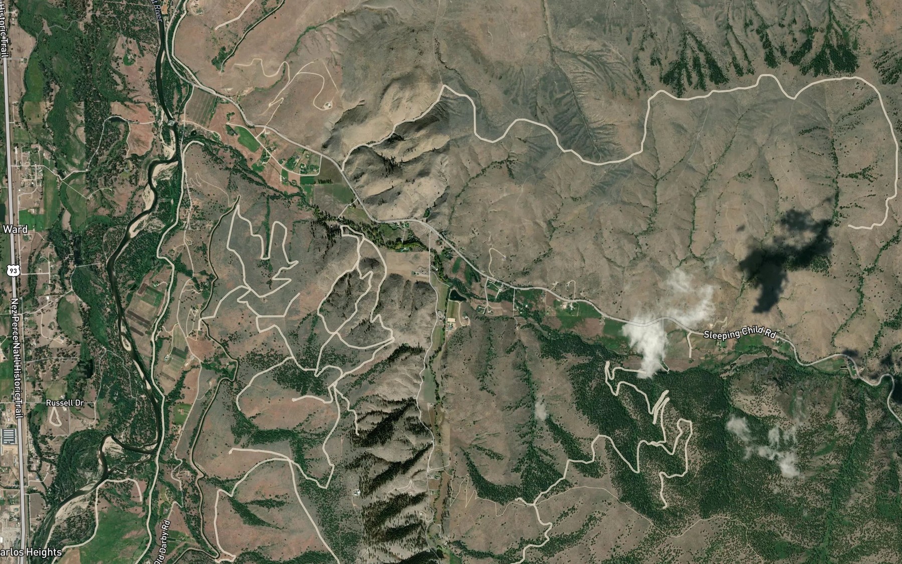 Satellite map of the Little Sleeping Child Creek