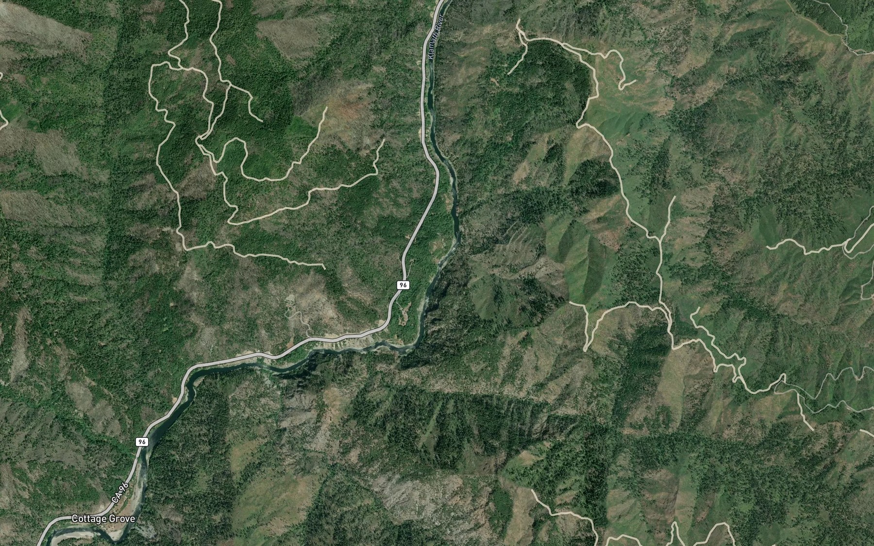 Satellite map of the Klamath River