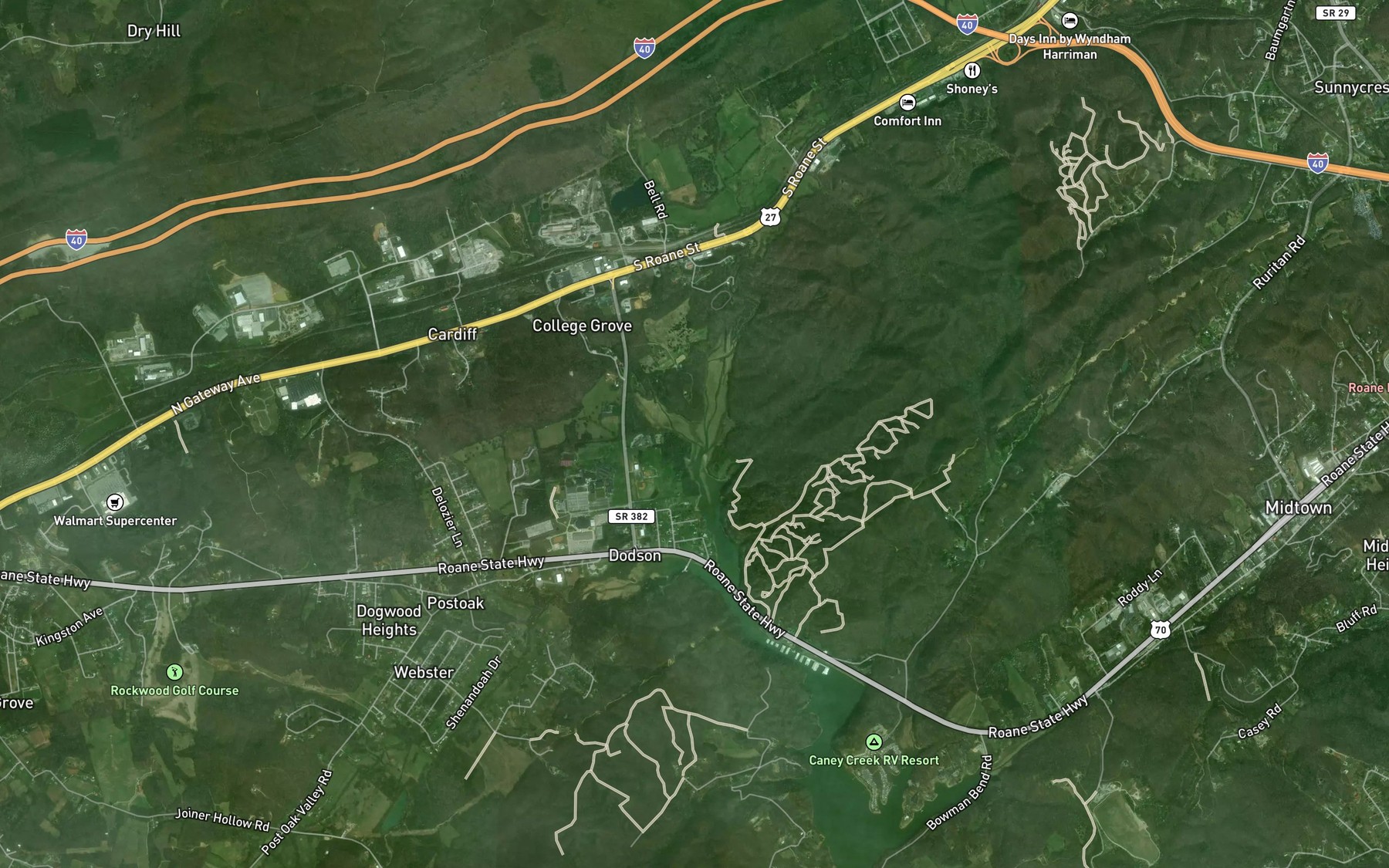 Satellite map of the Cardiff Creek