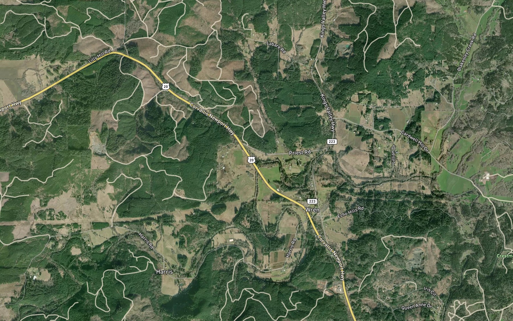 Satellite map of the Gellatly Creek
