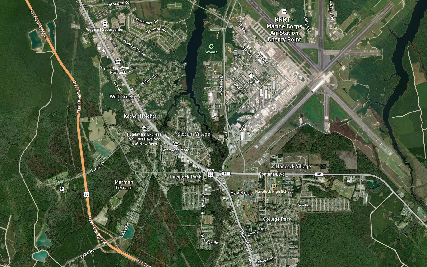 Satellite map of the Sandy Branch