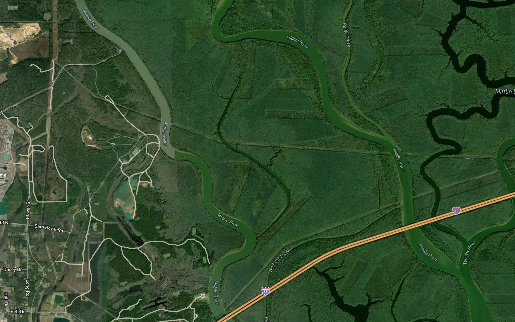 Satellite map of the Bayou Zeast