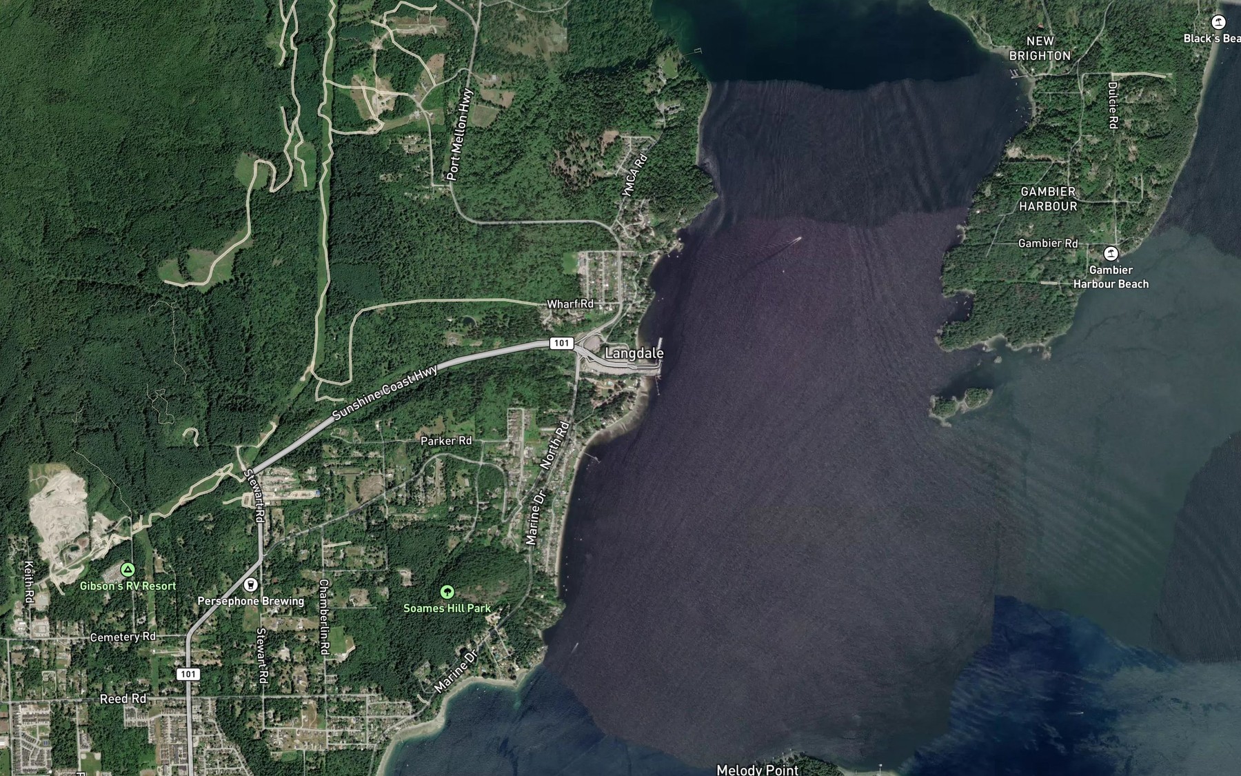 Satellite map of the Langdale Creek