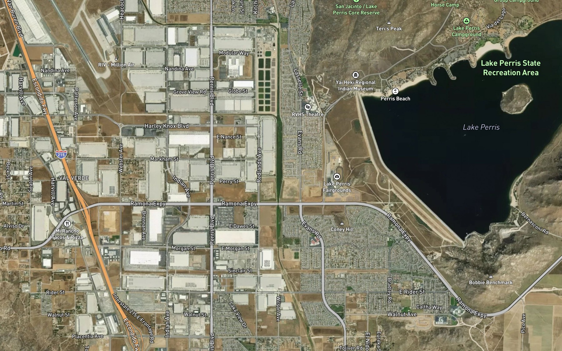 Satellite map of the Perris Valley Storm Drain