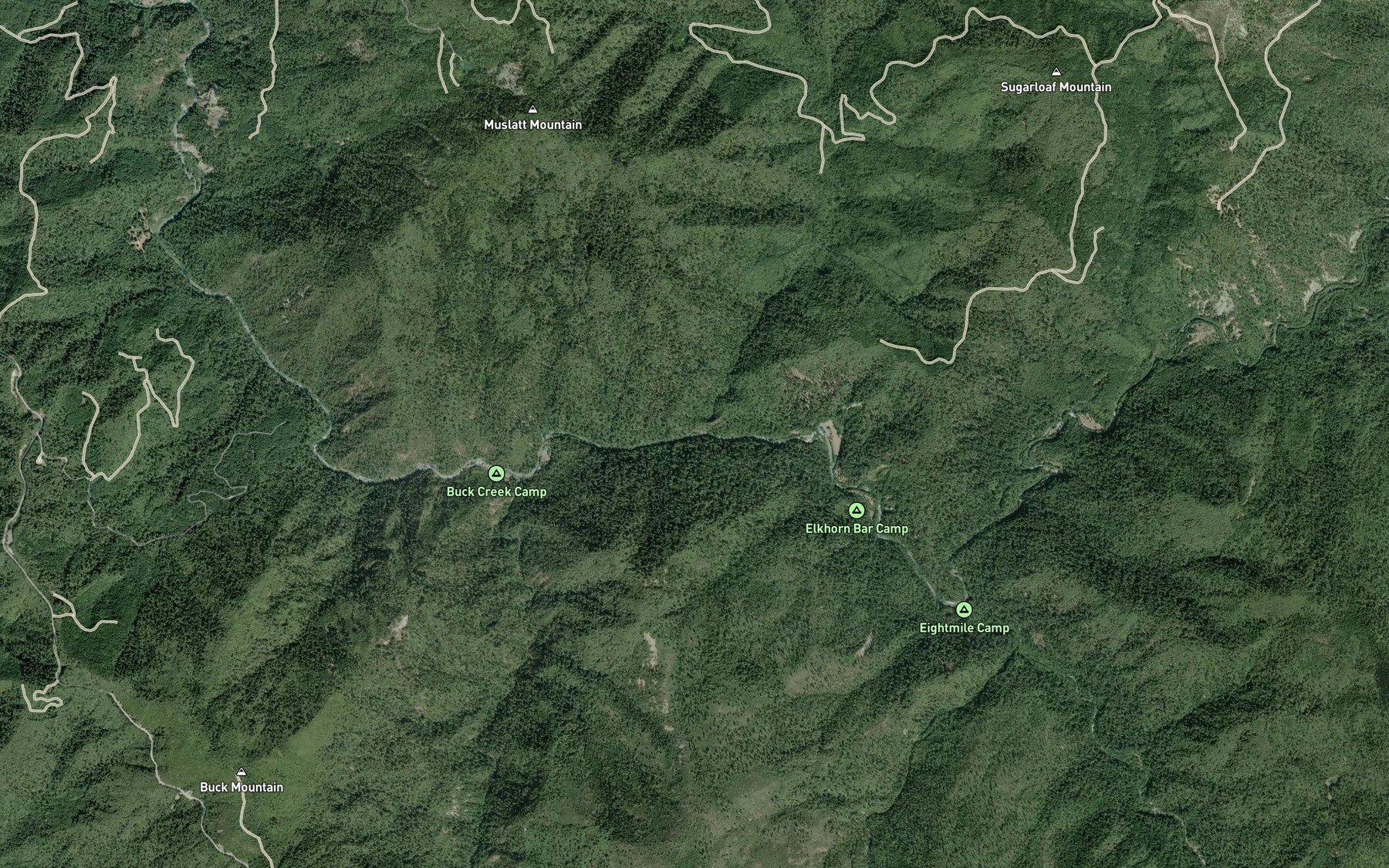 Satellite map of the Quartz Creek