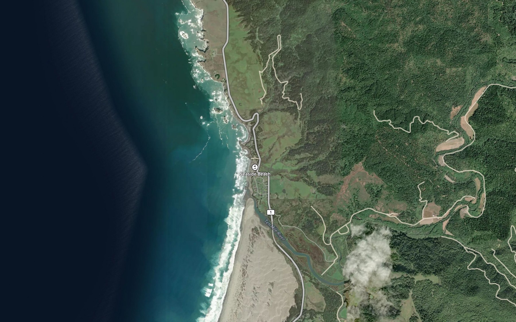 Satellite map of the Seaside Creek