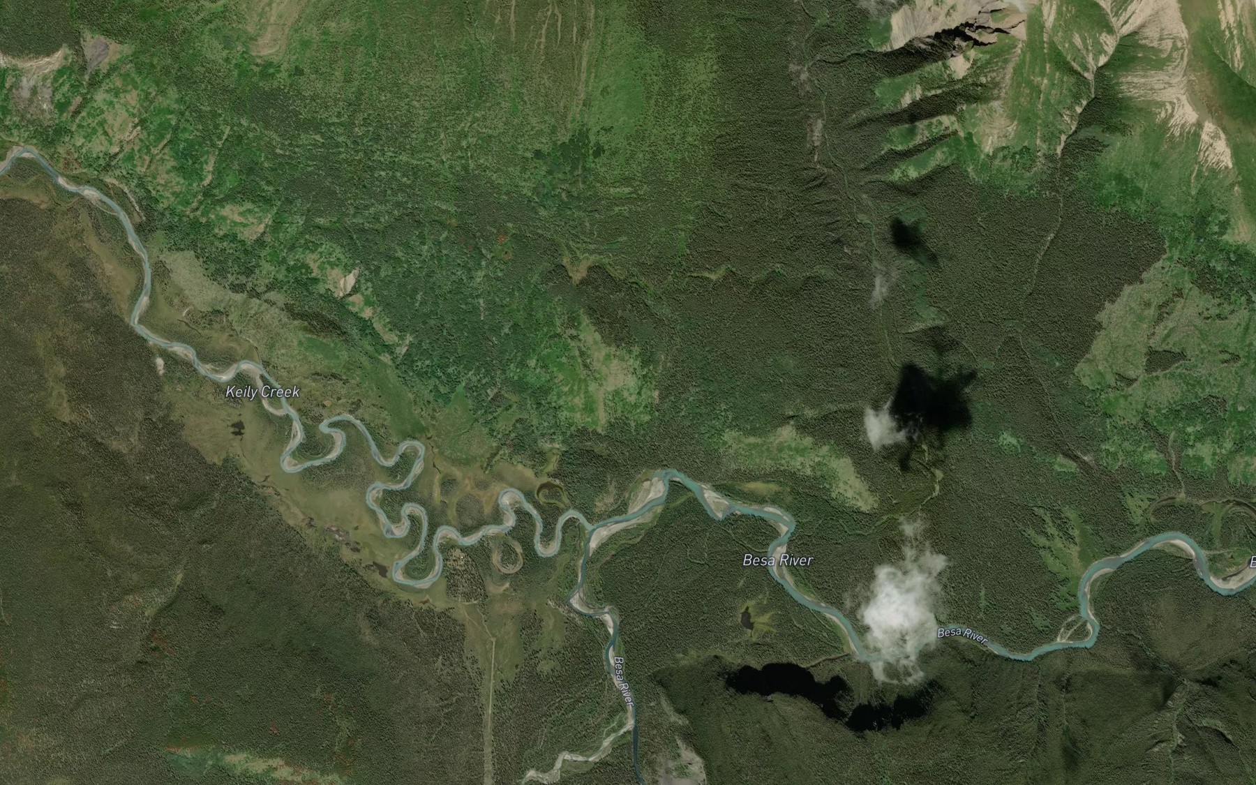 Satellite map of the Keily Creek