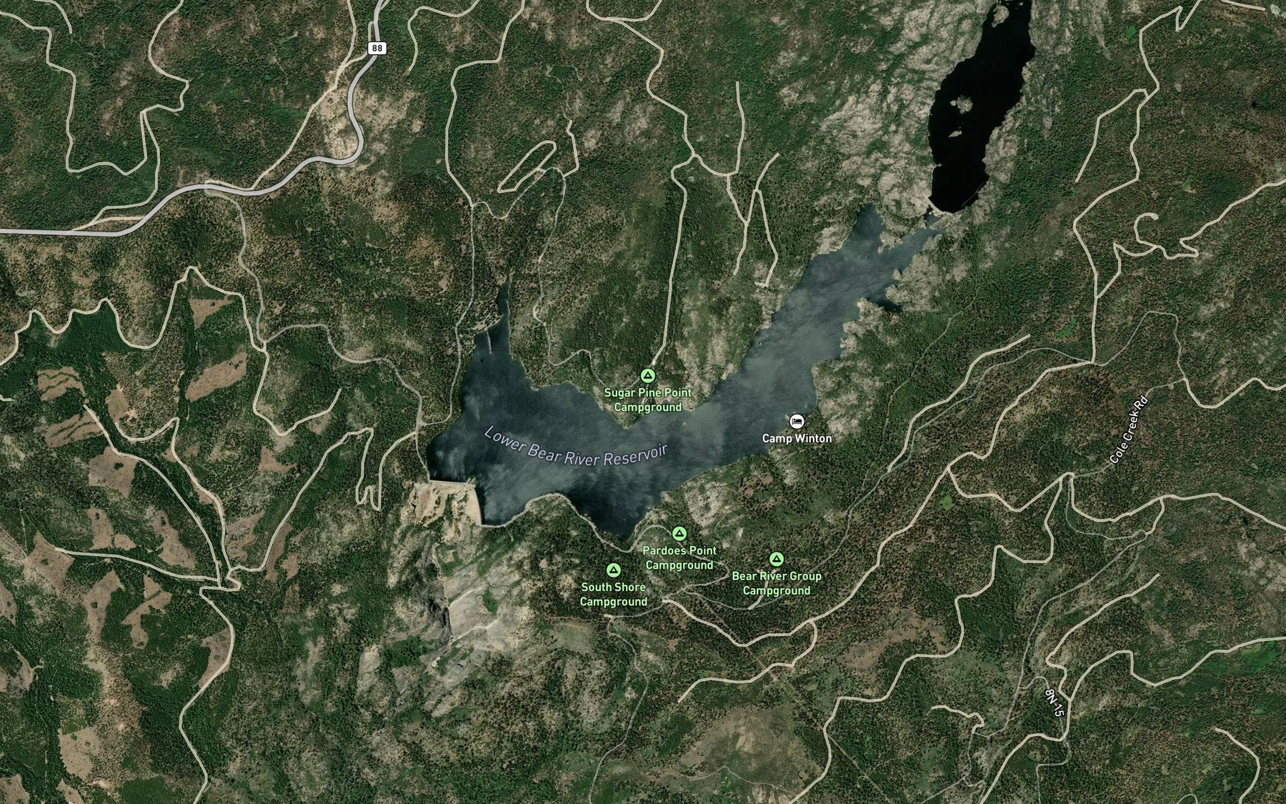 Satellite map of the Sugar Pine Creek