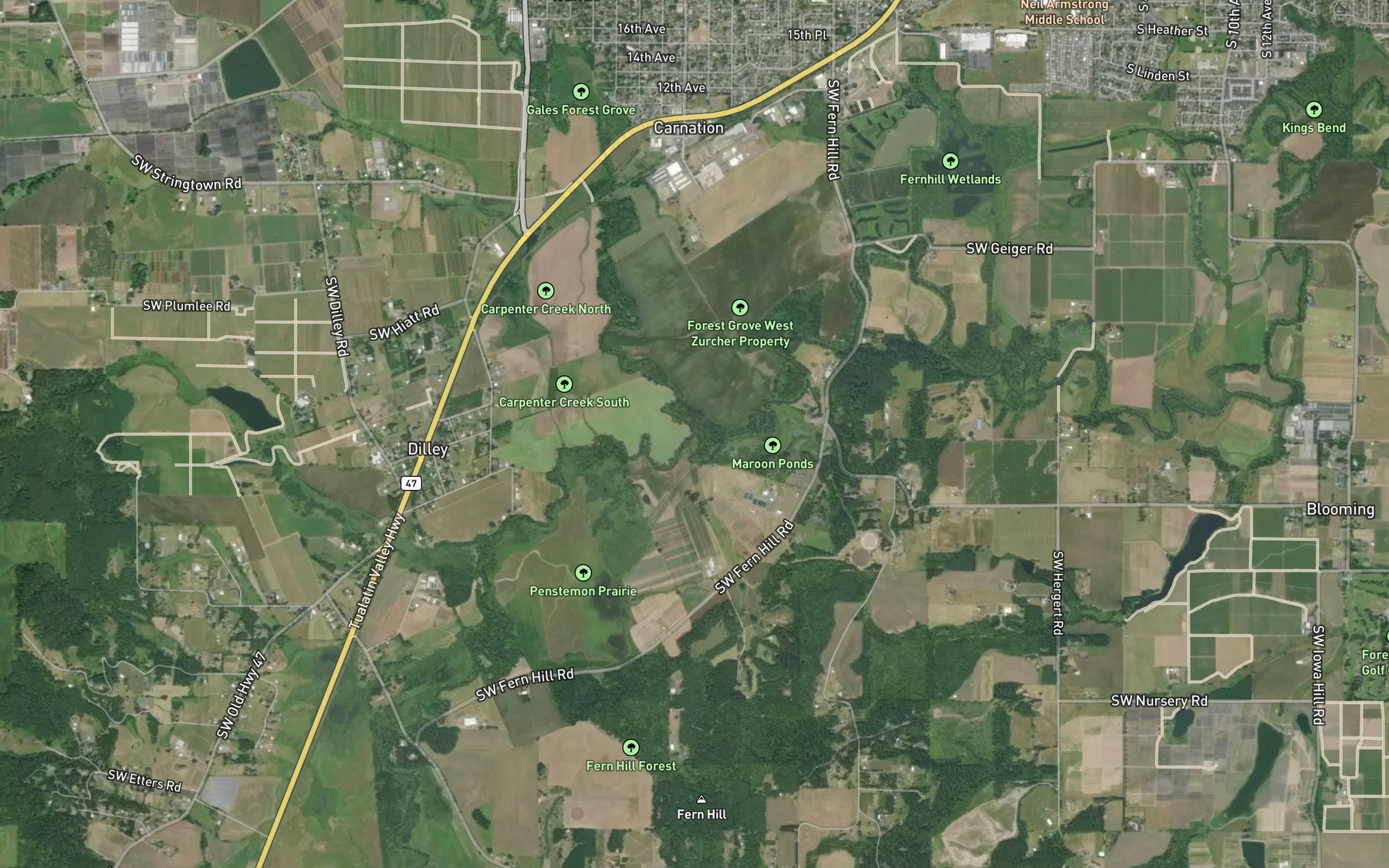 Satellite map of the Gales Creek