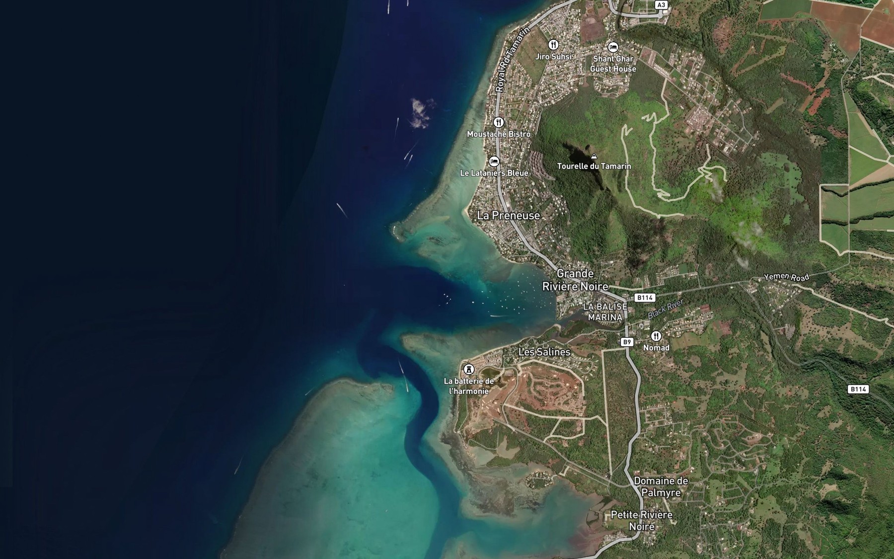 Satellite map of the Grande Riviere Noire Bay