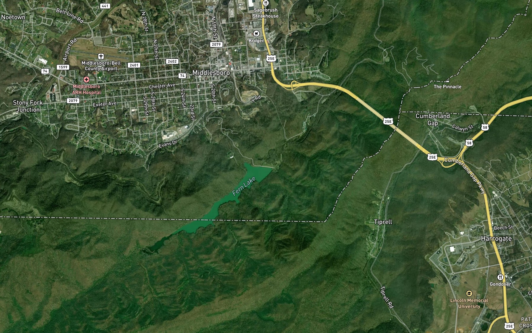 Satellite map of the Fern Lake
