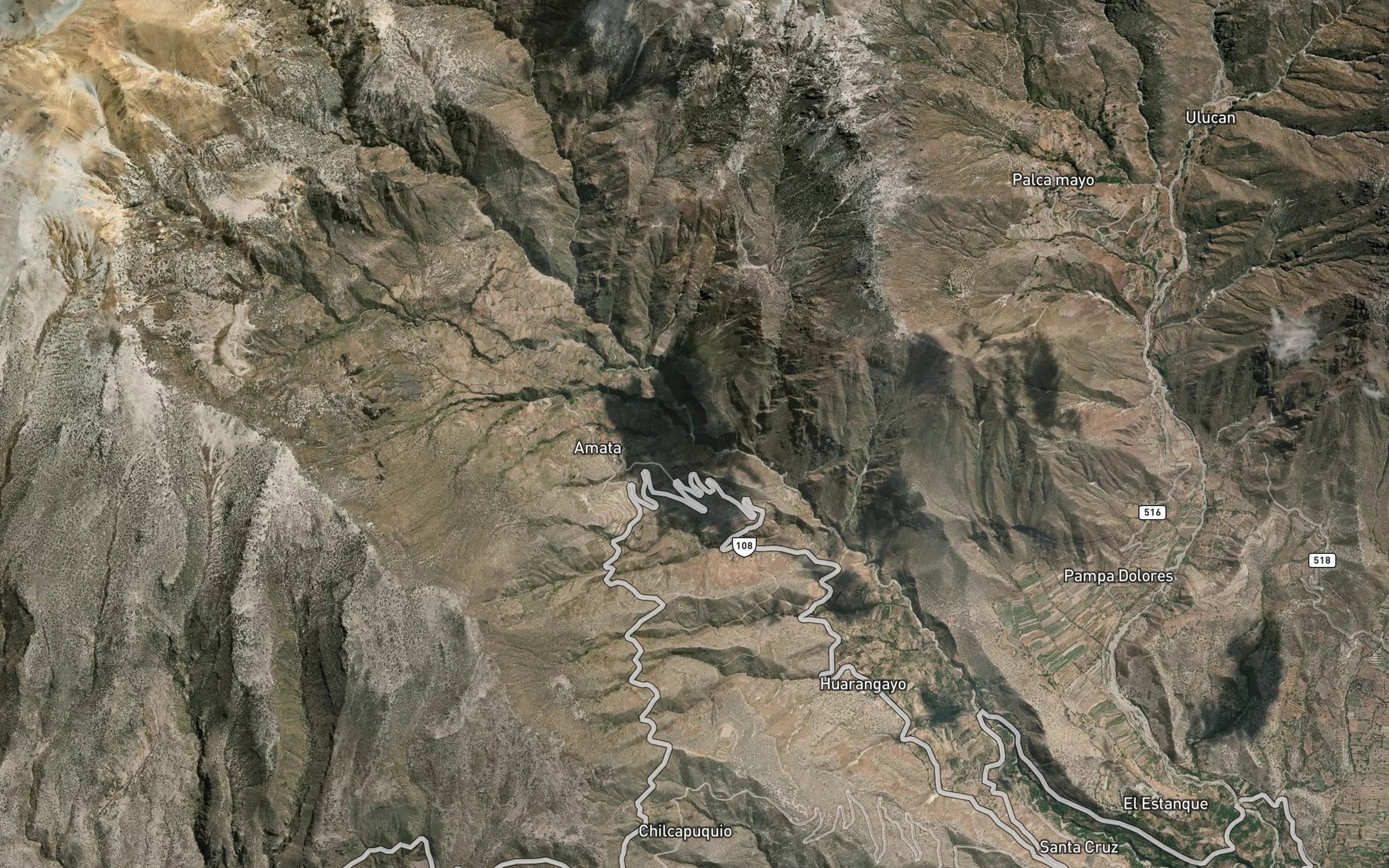 Satellite map of the Quebrada Chilcapampa
