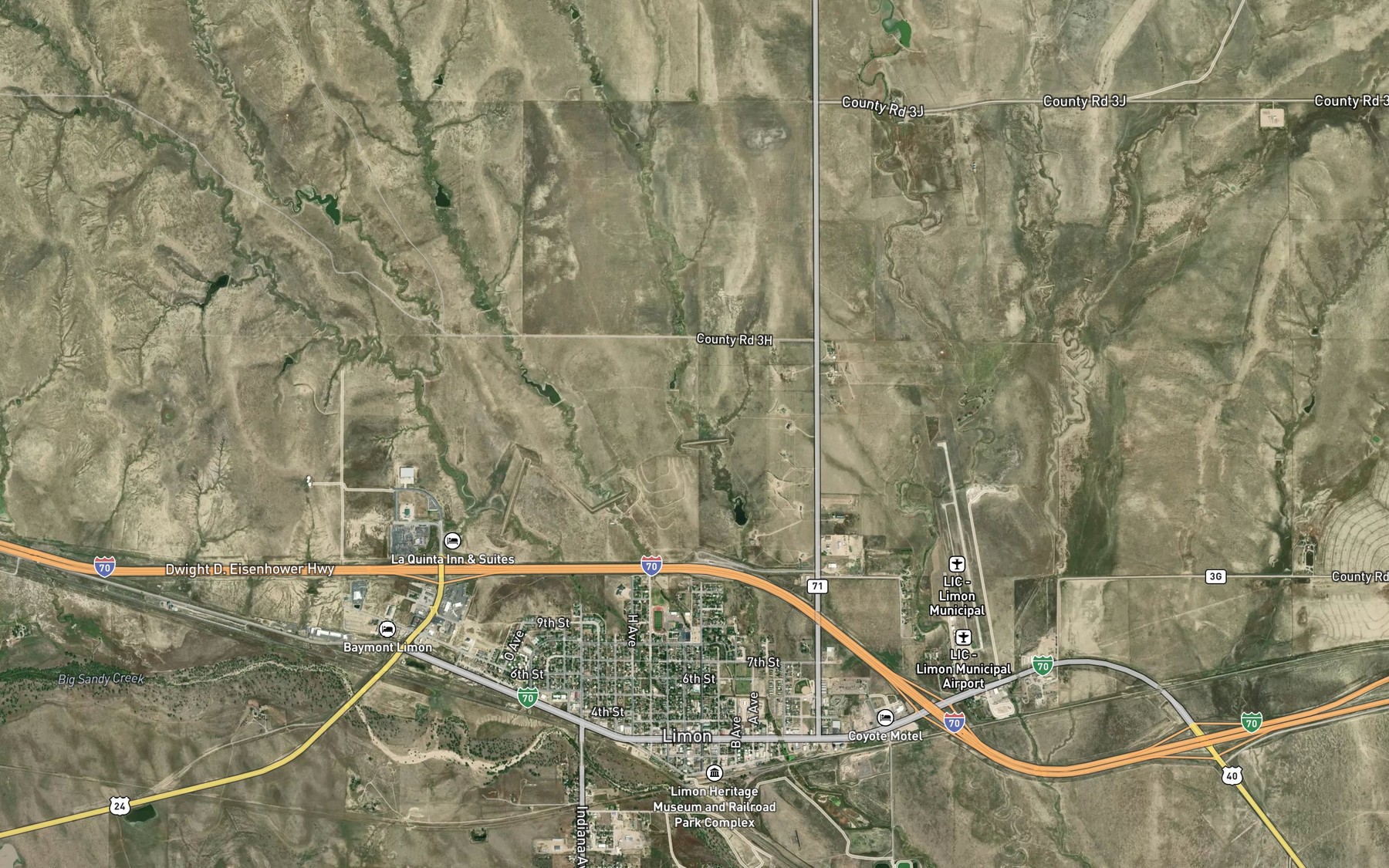 Satellite map of the Limon Watershed L-3 Reservoir