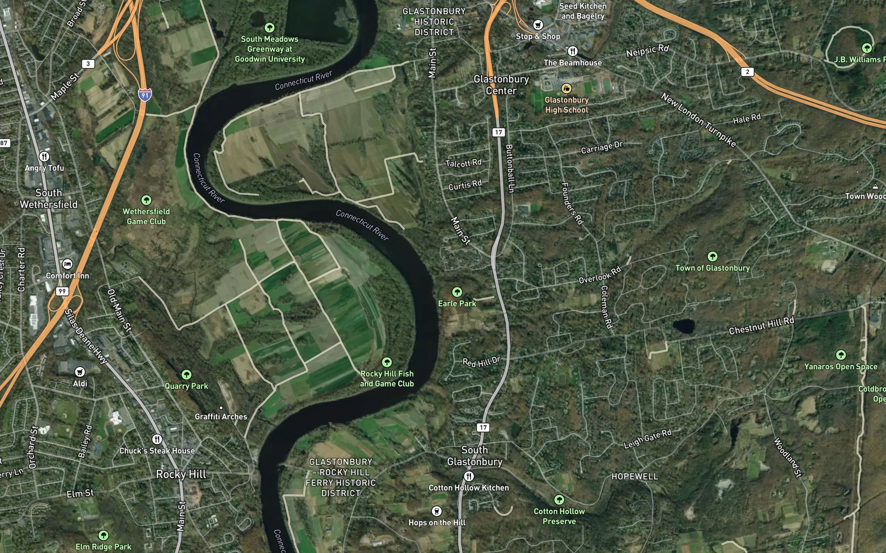 Satellite map of the Holland Brook