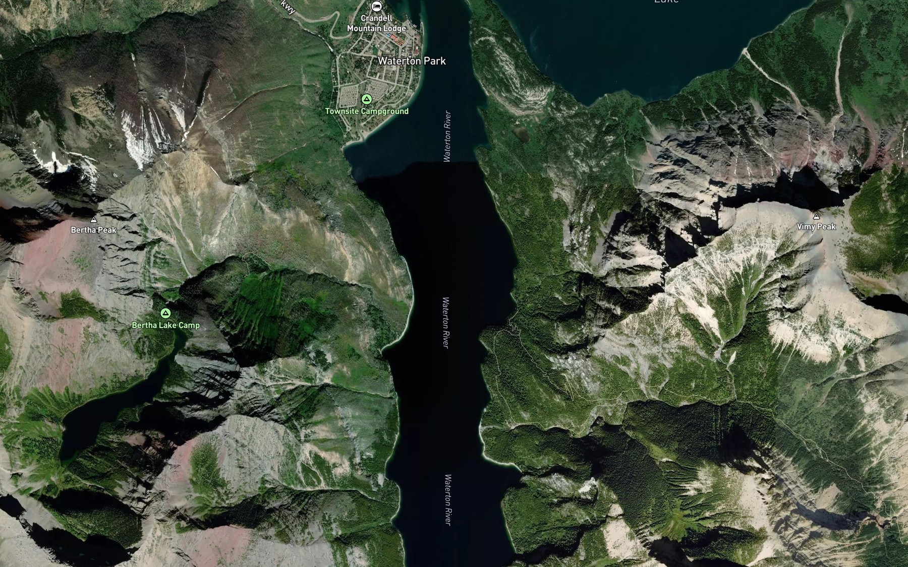 Satellite map of the Hell-Roaring Creek