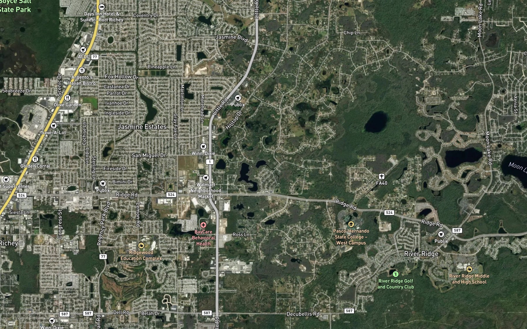 Satellite map of the Garden Lake
