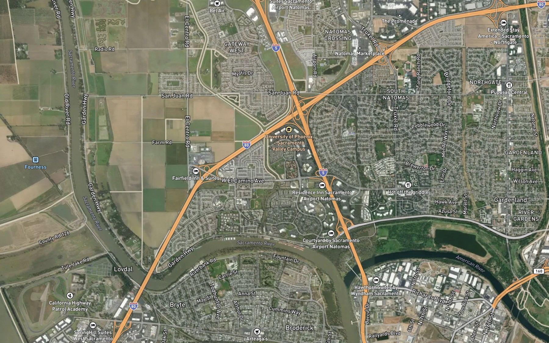 Satellite map of the Natomas Main Drainage Canal