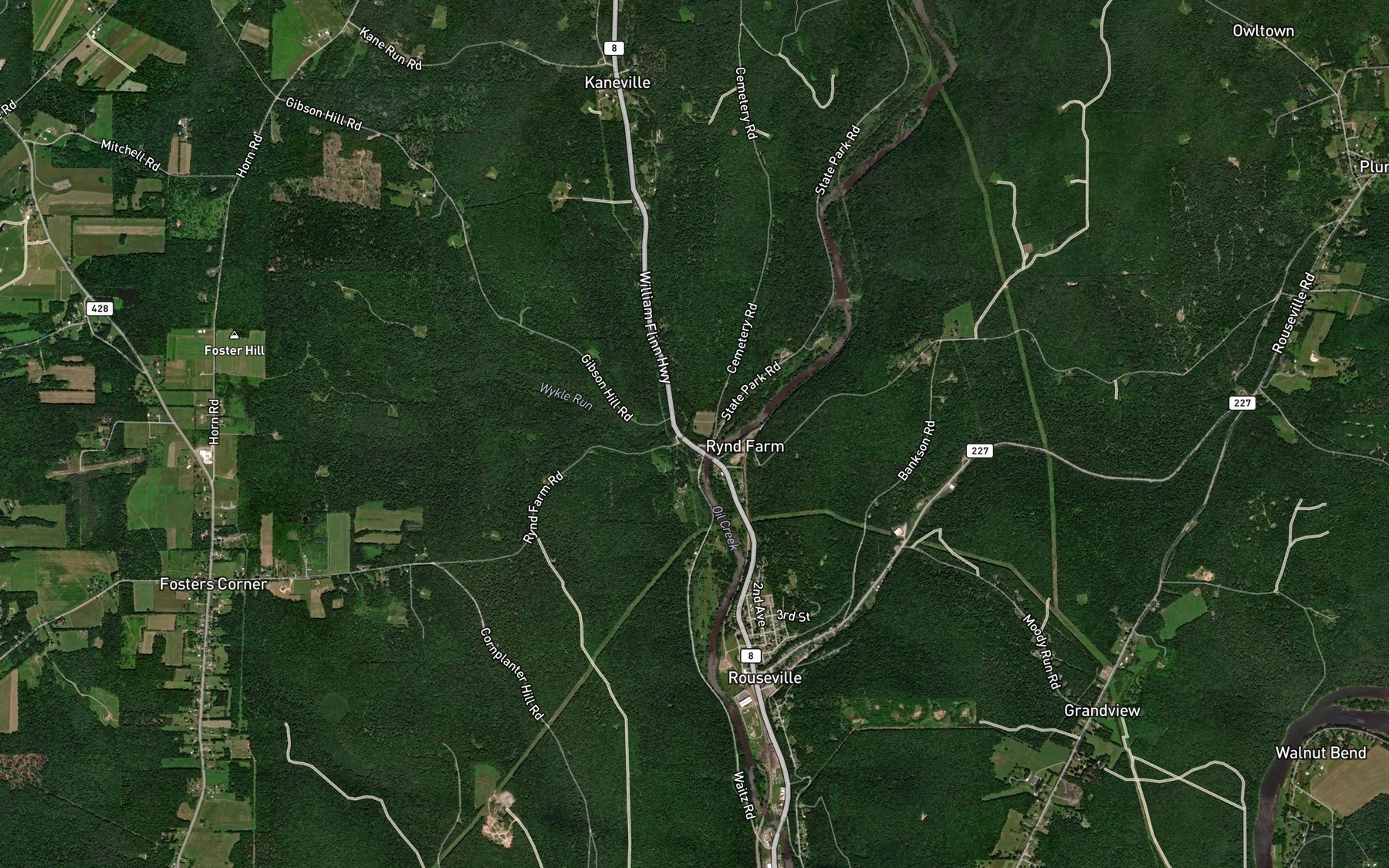 Satellite map of the Wykle Run