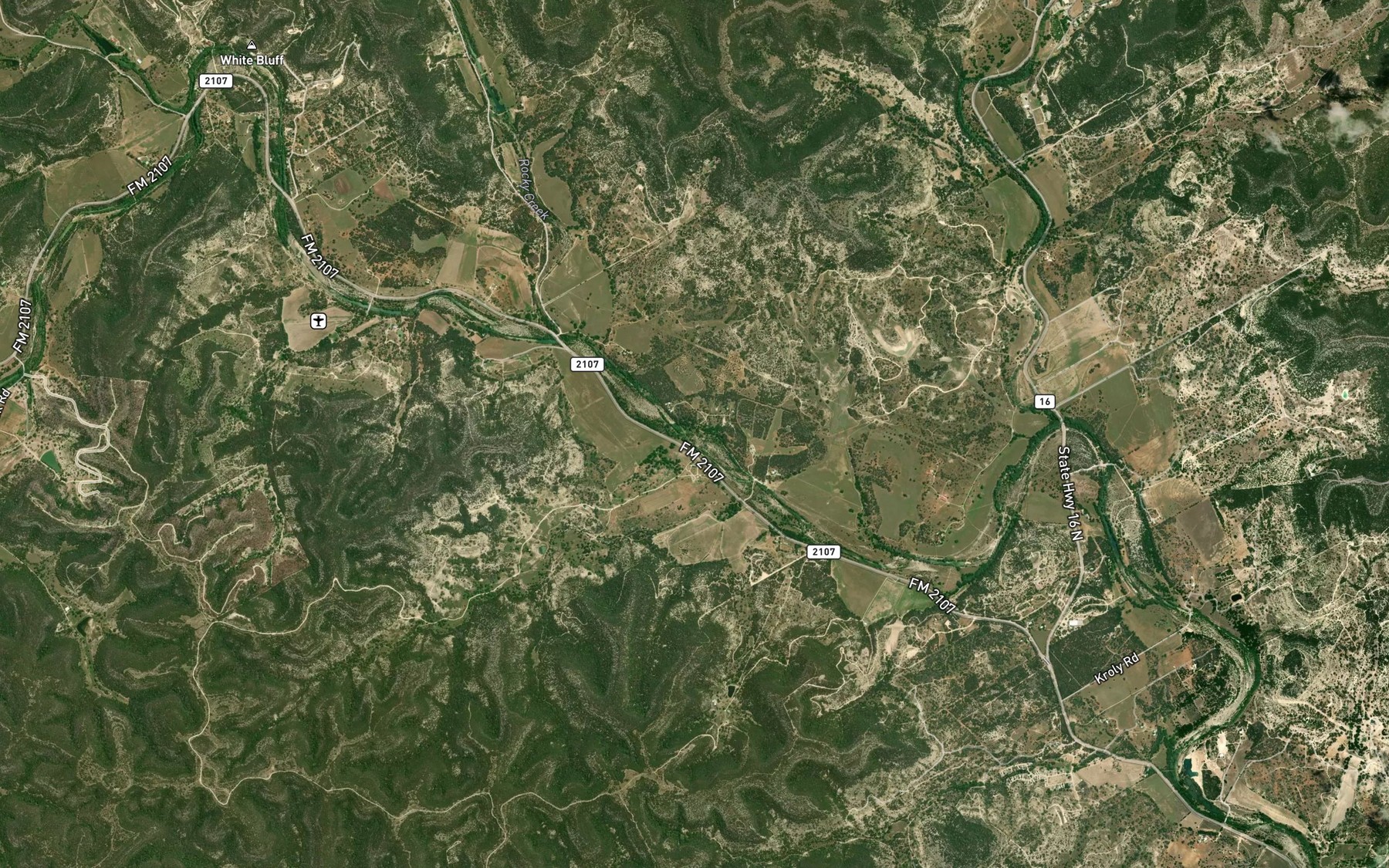 Satellite map of the Pecan Creek