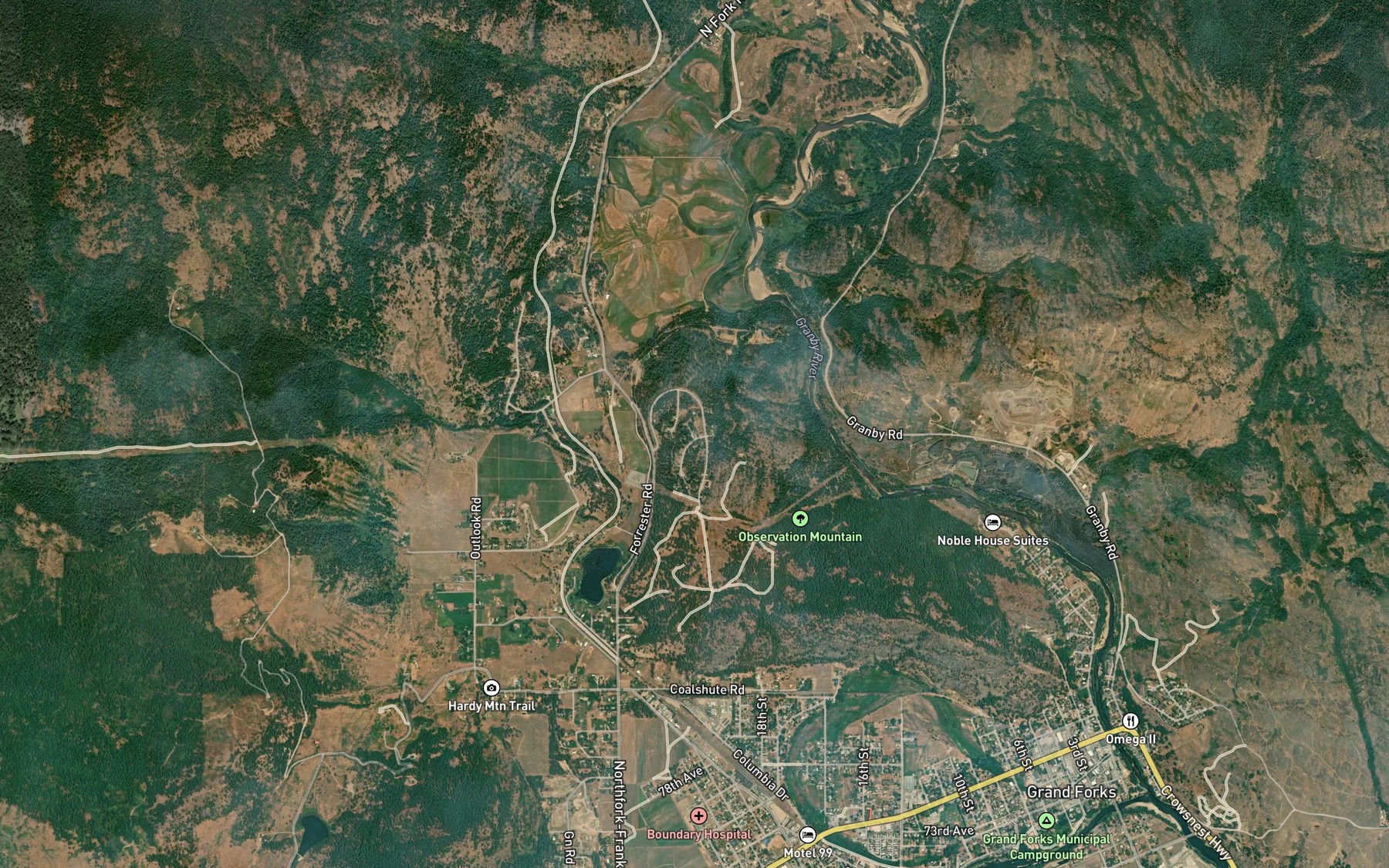 Satellite map of the Hardy Creek