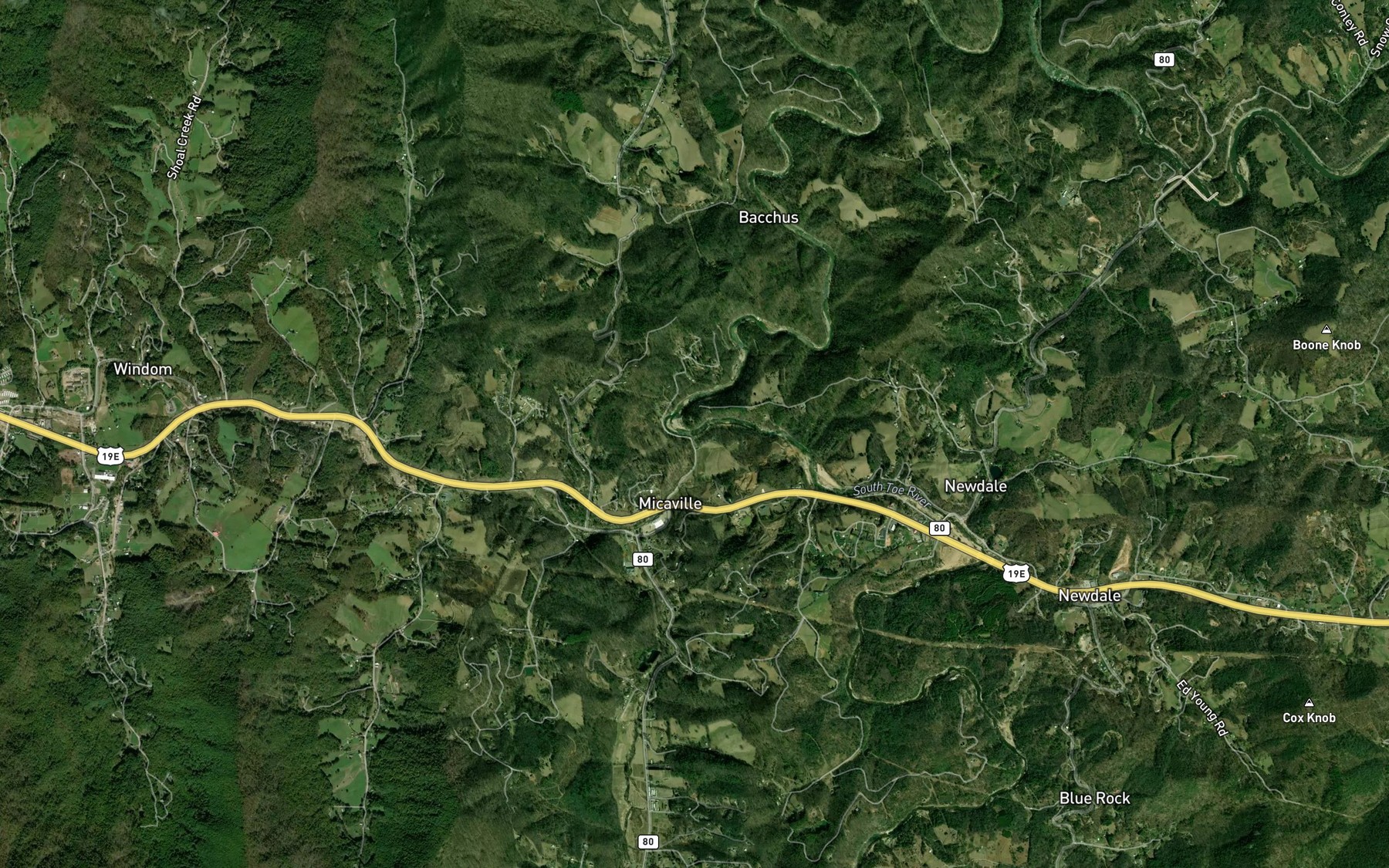 Satellite map of the Little Crabtree Creek