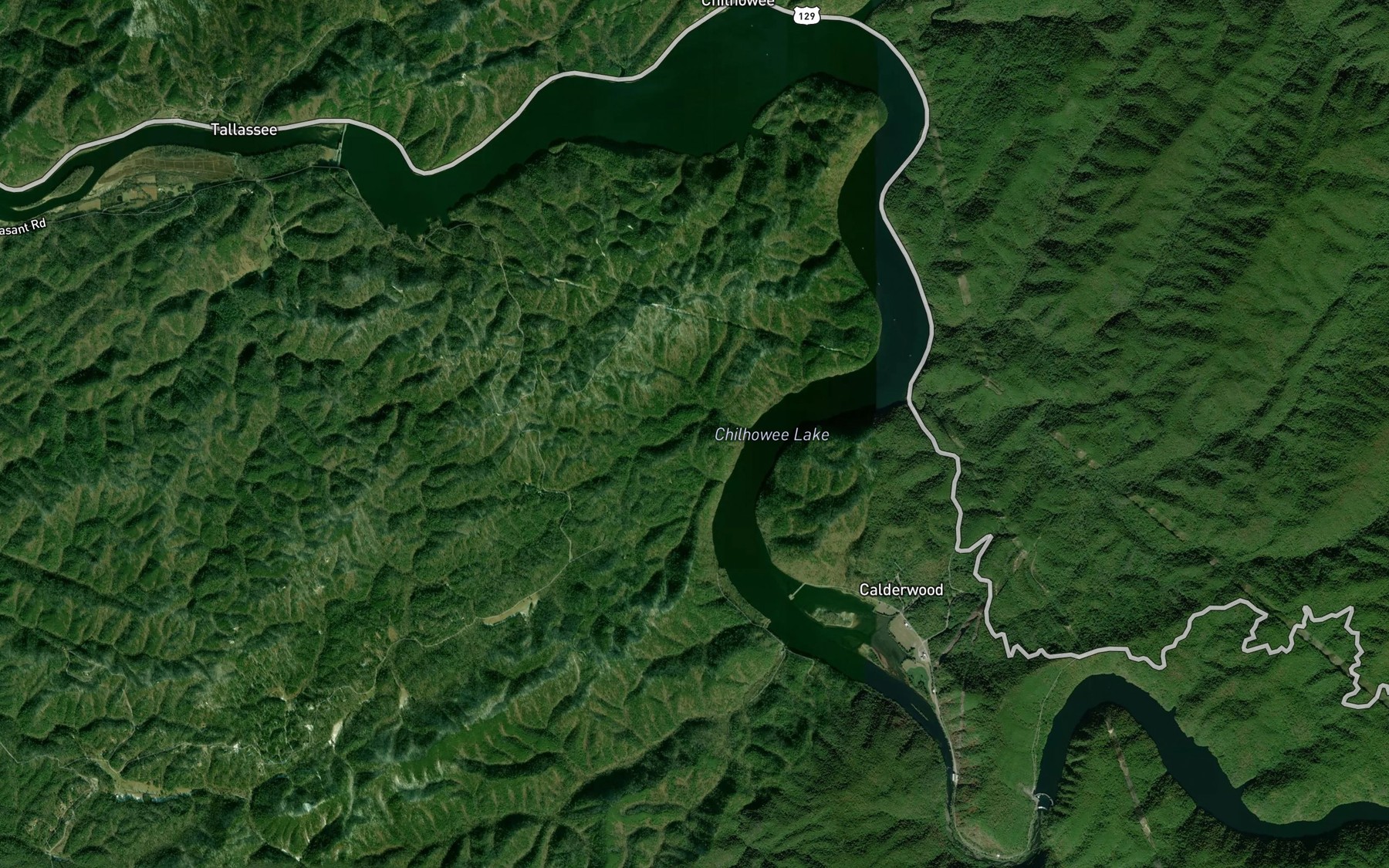 Satellite map of the Chilhowee Lake
